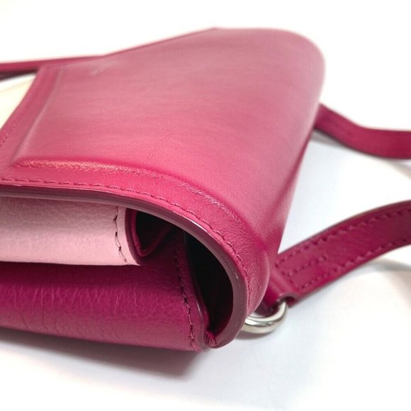 AUTH GIVENCHY flap duet Pochette Crossbody Shoulder Bag Leather Pink x White - Picture 6 of 12